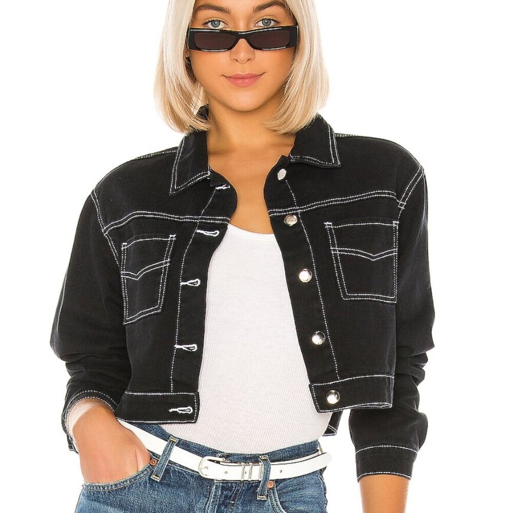 Superdown Quinn Button Down Jacket - Black Croppe… - image 2